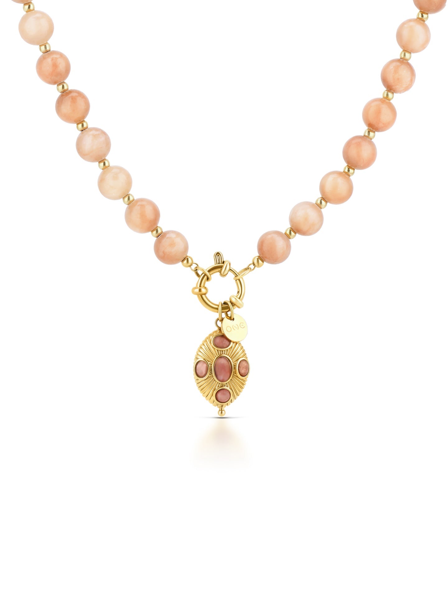 Collar Carmela Sunset Peach con piedras damasco y charm dorado ONE