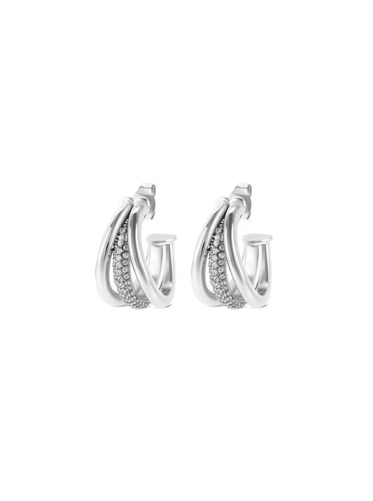 Aros Silver Frost plateados con cristales de ONE