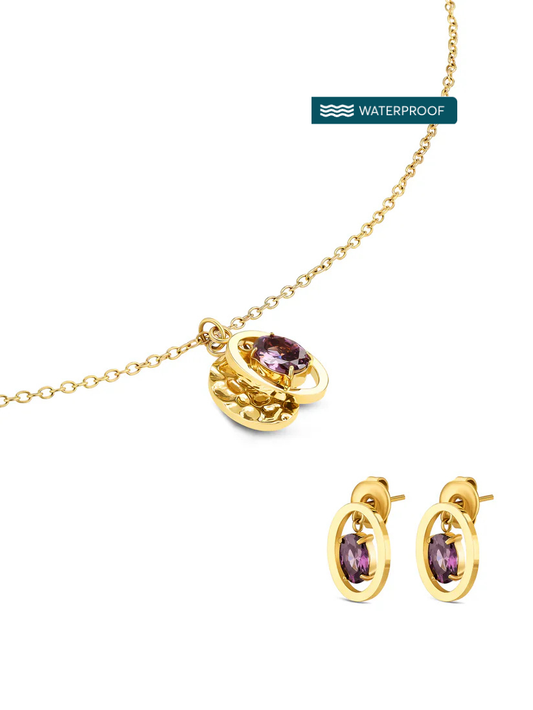 Set Collar y Aros Birthstone Febrero